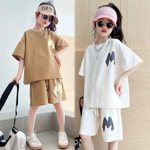 Lsshow girls clothes girls suit Round Neck Breathable and Comfortable Short Sleeves+Two piece Shorts