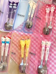 Sanrio Tableware Student Cutlery 2pcs/set Spoon Fork Stainless Steel Cutlery Portable School Tableware #BK0214#