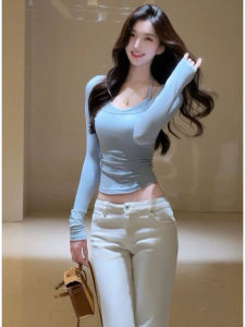 YUEZHONGWEI | Fashionable U-neck Fake Two-Piece Turtleneck Long Sleeve T-Shirt Female Autumn Winter