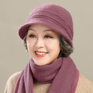 SHIPAILUO | Warm Fleece Lined Knitted Rabbit Fur Hat For Older Women Comfortable Soft Round Top Cap Suitable For Autumn And Winter