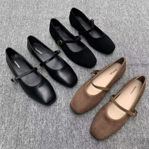 รองเท้าส้นแบนหนังนิ่มสวมใส่สบาย ทรงหัวเหลี่ยม ทรงหัวมน รองเท้าส้นแบนแบบสวมสำหรับผู้หญิง รองเท้าแฟชั่นฤดูใบไม้ผลิและฤดูใบไม้ร่วง