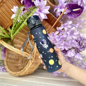 3D Printed 400ml/560ml Cartoon Space/Car/fish/ Pattern Plastic Cup Water Bottle Portable Cute Straw Cup Leak-proof Drinking