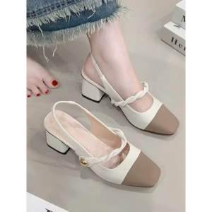 Giày sandal bít mũi gót vuông 5 phân quai Xoắn xinh xắn