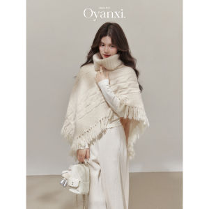 OUYANGXI | Áo Len Poncho Dáng Rộng Cổ Cao Bất Đối Xứng Thu/Đông