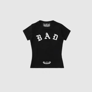 Slim Fit American High Street Printed T-Shirt Casual Sporty Short Sleeve Short Length Womens Top Cool Style Summer Fashion