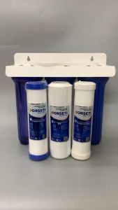 Bộ 3 Cốc Lọc Thô Kèm Lõi 123 Cho Nước Đầu Vào Máy Lọc Nước (Gồm 3 cốc lọc 10inch kèm giá treo và cút nối lắp sẵn - dây ra phi 10 + 1 gông tháo cốc lọc + Lõi 123 Forseti)