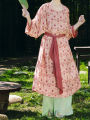 Chang Gong Yu Tang Dynasty Print round Neck Robe Wide Leg Pants Loose Feel Hanfu Traditional Chinese Clothing Women's Set. 