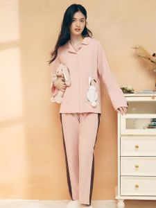 LUNILAI | Funi Rabbit Print Sleepwear Womens Open Cardigan Comfortable Long Sleeve Cotton Set Outdoor Wearable Home Clothes