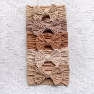 5Pcs/Set Baby Girl Headband Soft Cable Knit Big Bows Turban Headwrap for Newborn Infant Toddler Earth Tone Accessories New