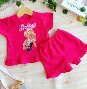 Setelan Pendek Anak Perempuan Terbaru 1-7 tahun bahan Knit Hornet /One Set Barbie Viral