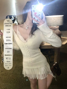 เสื้อสเวตเตอร์ถักคอวีแขนยาวสำหรับผู้หญิง ฤดูใบไม้ร่วง ใส่ด้านใน ทรงสลิมฟิต สไตล์เกาหลี เสื้อสวมหัว