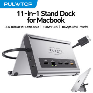 PULWTOP Docking Station Dual Monitor for MacBook Pro/Air M3/M4/M5 with 2 HDMI PD Ethernet USB A/C 10Gbps Audio SD/TF