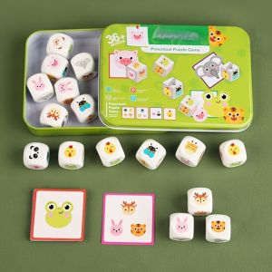 เกมปาร์ตี้ลูกเต๋าสัตว์-เกมความจำและกระดานกลยุทธ์ไม้สำหรับเด็กวัย3 + ครอบครัว & ห้องเรียนของเล่นเพื่อการศึกษาพร้อมลูกเต๋าและการ์ดของขวัญสนุกสำหรับวันเกิด & ปาร์ตี้