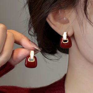 Ankela Red Retro Square Earrings Womens Pure Silver 2025 New Popular Earring Luxury Minimalist Design Sensation Ear Jewelry