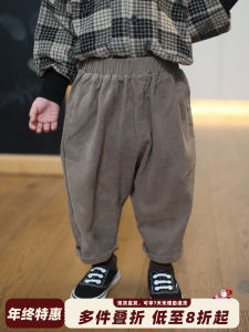 Pure Cotton Fleece Lined Childrens Casual Pants Autumn Winter Fashionable Baby Boys Girls Trousers High Waist Long Pants