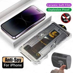 One-click Installation Full Cover Anto-Dust HD Matte Privacy Soft Microcrystal Ceramic Film For iPhone 16 15 14 13 12 11 Plus Pro Max X XR XS Max Anti-Shock Anti Spy Peeping Screen Protector No Tempered Glass