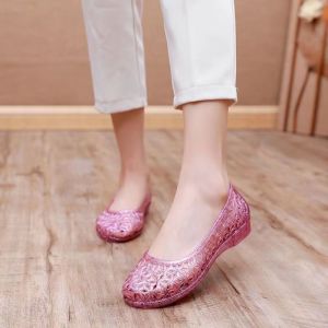 Womens Sandals Summer Non Slip Waterproof and Hard-Wearing Wedge Transparent Crystal Fashion All-Match Chunky Heel Peep Toe Open Toe Beach Rain Boots