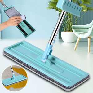 Magical Mop Steel Handle 360° Swivel Microfiber Mop Dry Wet Kitchen Cleaning No-Hands Flat Mop