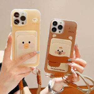 Mrhaha Lanyard Wallet Card Holder Phone Case For iphone 15 promax iphone 15 plus 16 14 13 12 11 Pro Max 7Plus X Xr Xs Max Cartoon Cute Bear With Lanyard 2024 New ins Style Phone Case Silicone Protective Cover