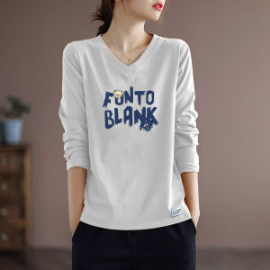 Womens Loose Fit Cotton Long Sleeve T-Shirt Printed Heart Neck Design Ageless Casual Wear Comfortable Breathable Autumn Top