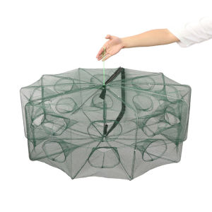 Folded Fishing Bait Trap 6/8/12/16/20 Holes Foldable Fishing Nets for Fish/Crab/Shrimp/Crawdad Catcher Upgrade Large Space Gift