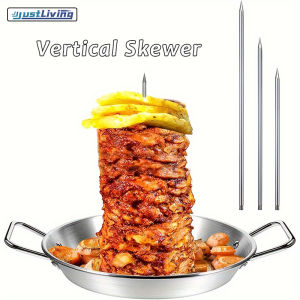 JustLiving 304 Stainless Steel Vertical Skewer for Barbecue Grill BBQ Skewer Stand Brazilian Vertical Spit Stand with 3 Removable Rods for Tacos Al Pastor/ Shawarma/ Kebabs and More