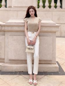 Korean Style Basic Straight Leg Casual Pants Womens Autumn Suit Pants Elastic Slimming Hip Nine Point Smoke Tube Pants