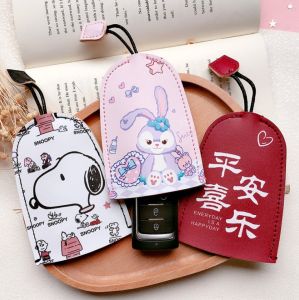 Car Remote Key Cover PU Leather Cute Cartoon Key Case Smart Key Holder Keychain Pouch Auto Key