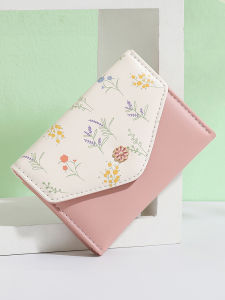 Compact Floral Print Wallet for Women Lightweight Short Style Student Tri-fold Money Clip 2025 New Cute Girl Card Holder