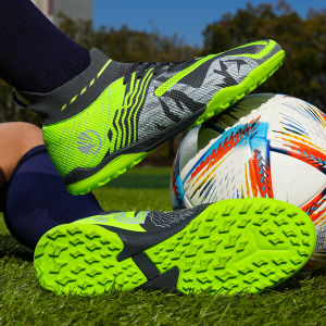 Boys Soccer Shoes High-top TF Spikes 9 Years Old Kids New Fashion Style 32-45 Durable Comfy Non-Slip Girls Teenagers Sneakers Pupils Mans Sports Footwear Primary School Students Professional Training 10s Children College University Youths Football Boots