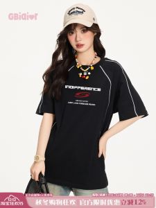 Áo Thun Cotton Pha Trộn Phong Cách Mỹ Gbiaior Dành Cho Nữ Mùa Hè Thường Ngày in Họa Tiết Tay Ngắn Dáng Rộng Thoải Mái