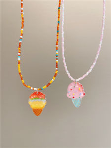 Adorable Ice Cream Beads Necklace for Little Girls Baby Choker Jewelry Princess Style Childrens Accessories Lockbone Chain