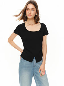 DUSHU | Fitted Waist Flared Collar Womens Knitwear T-Shirt for Summer