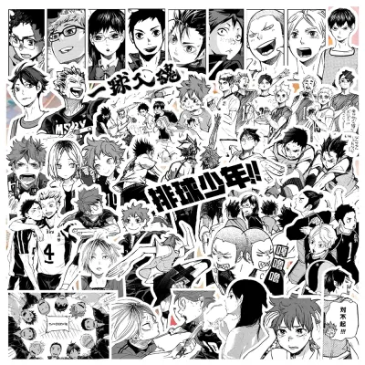 Bandai | 10/30/68pcs Anime Haikyuu!! Graffiti Stickers Black White Decals DIY Laptop Motorcycle Phone Car Luggage Decoration Sticker Toys