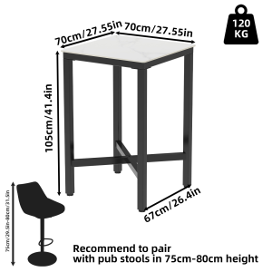 UNHO โต๊ะบาร์ โต๊ะบาร์สูง ร้านกาแฟ ท็อปหินอ่อน กรอบโลหะ 105cm Tall Square Pub Table Marble Top Bar Table