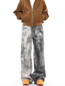 FILFR American High Street Digital Camouflage Tie Dye Mens Jeans Straight Leg Loose Leg Pants Casual Long Pants Youth Fashion