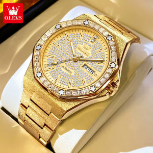 OLEVS Automatic Watch For Men Original Waterproof Luxury Full Diamond Dial Gold Stainless Steel Swiss Mechanical Movement Casual Calendar