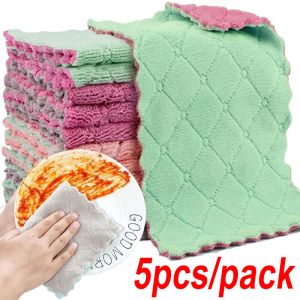 Double-layer Kitchen Cleaning Cloth Microfiber Towels Soft Absorbent Non-stick Oil Towel Rags Dishwahing Cloth Household Clean Tools