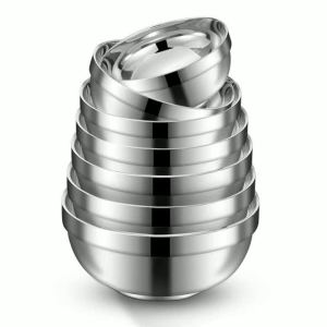 1 Bát Inox Có Lớp Cách Nhiệt Hai Lớp Thân Thiện Với Môi Trường Đĩa Sâu Salad Trái Cây Ăn Sáng Bộ Đồ Ăn Bát Kim Loại