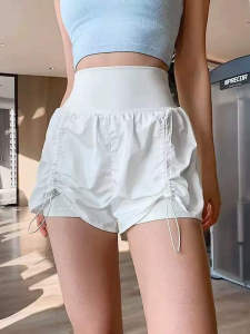 High Waist Drawstring Yoga Shorts Womens Fitness Pants Summer Anti-Light Running Trousers Three-Quarter Length Sportswear