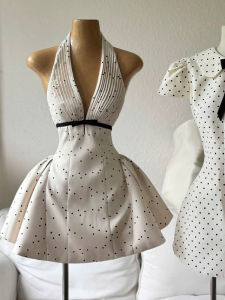 Retro Polka Dot Halter Backless Slim Fitted Evening Gown