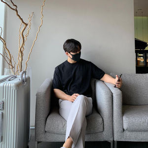 ผ้าฝ้าย 350G คุณภาพสูงเฮฟวี่เวทคอเล็กเสื้อยืดผู้ชายเกาหลีแฟชั่นสไตล์ใหม่สีทึบหนาเสื้อลําลอง