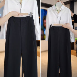 กางเกงขายาวทรงตรงเอวสูงสำหรับผู้หญิง กางเกงขายาวทรงหลวมสบาย ๆ ฤดูใบไม้ผลิและฤดูใบไม้ร่วง 2025 ดีไซน์ใหม่