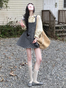 PEIZIXUAN | French Romantic Style Dotted Vest Dress Set for Petite Women Autumn