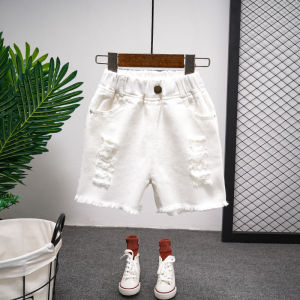 Summer Short Shorts for Boys Baby Boys Casual Super Short Denim Pants Black And White Kids Fashion Trendy Hole Punching Jeans