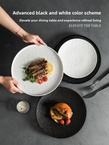 High-Quality Black and White Steak and Pasta Plates