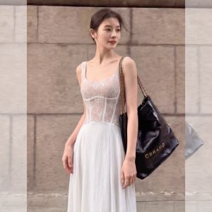 PAIBOLI | Lace Spaghetti Strap A-Line Dress Slim Waist