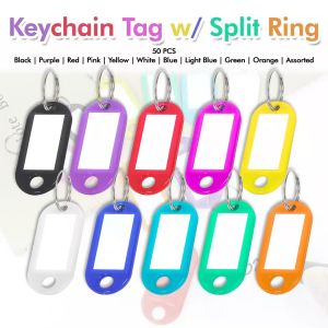 WPS 50pcs Portable Key ID Tags Durable Plastic Key Tags w/ Split Ring Label Window for Identification