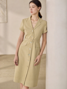 Roey s house | Office OL Style Intelligent Commute V-Neck Beige Belted Maxi Dress