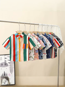 Baby Boy Summer Short Sleeve Shirt Thin Cotton Casual Style Korean Version Childrens Wear 2-7 Years Old Striped Pattern